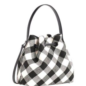 Talbots Women's Black White Buffalo Plaid Drawstring Carryall Bucket Purse NWT
